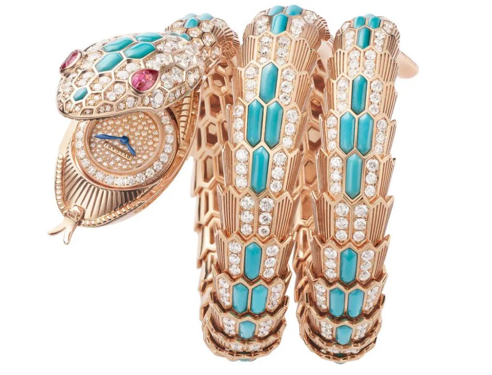 luxury serpent inspired diamond & turquoise enamel watch luxury serpent inspired diamond & turquoise enamel watch