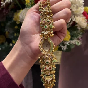 kashmiri pearl bridal watch – antique gold ladies watch free size (adjustable)