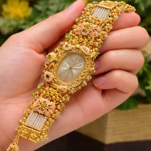 kashmiri floral gold bracelet watch