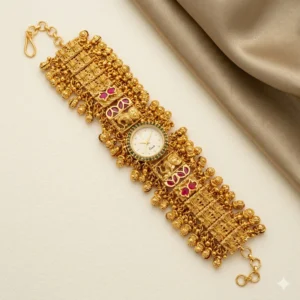 heavy kashmiri bridal watch – antique gold royal design free size (adjustable)