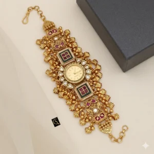 kashmiri maroon bridal watch – heavy traditional design free size (adjustable)