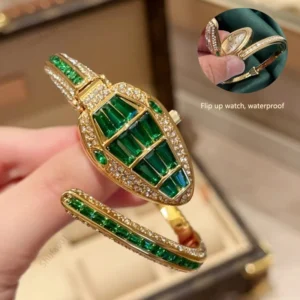 luxury emerald serpentine crystal watch & bracelet set for women