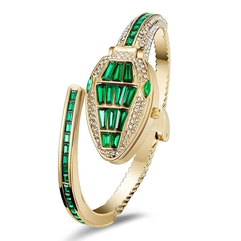 luxury emerald serpentine crystal watch & bracelet set for women luxury emerald serpentine crystal watch & bracelet set for women