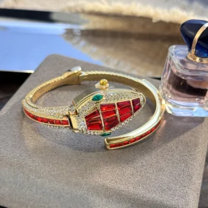 luxury ruby serpentine crystal watch & bracelet set for women